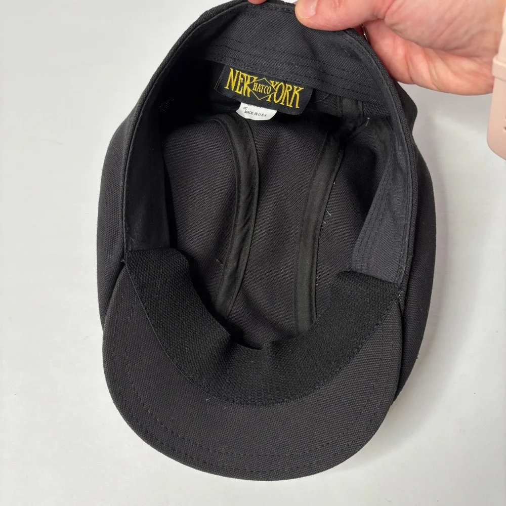 VTG New York Hat‎ Co Black Canvas Newsboy Cap Mens S/M Union Label USA Made